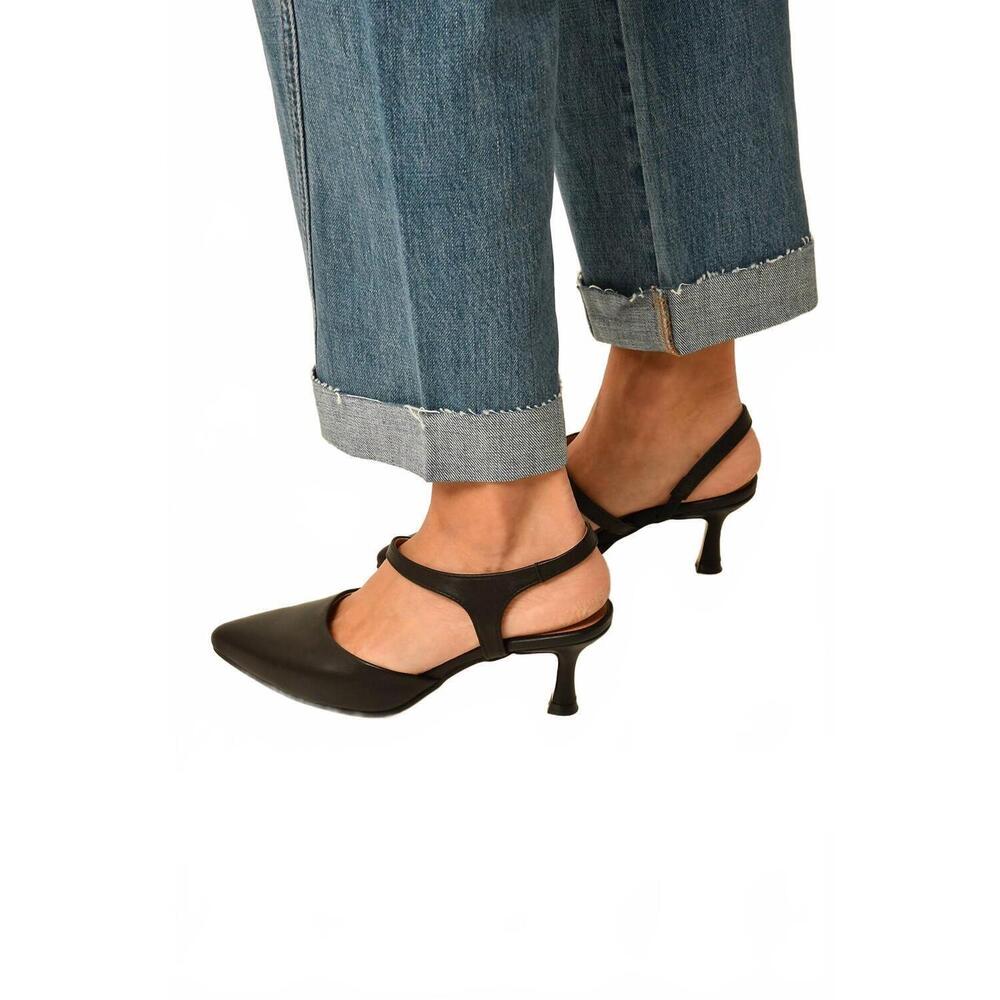 NEW ALL BLACK women's angle sling princess heel shoe in black